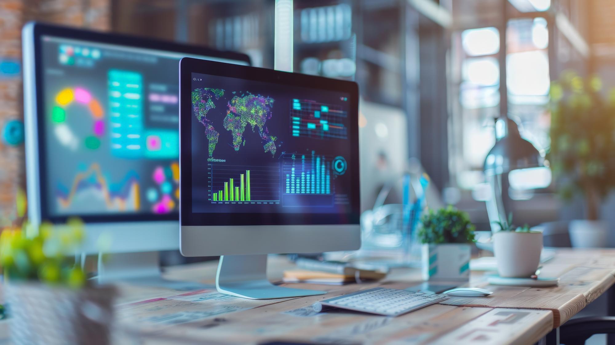 arbeitsplatz mit dashboard auf monitor